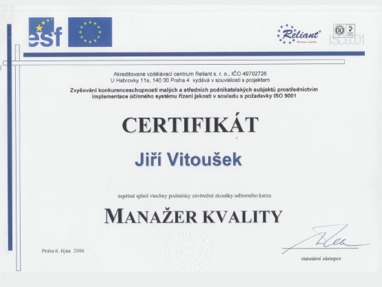 Certifikát manažera kvalita, Jiří Vitoušek