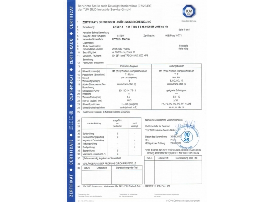Certifikát TÜV SÜD Czech 02, Martin Hynek